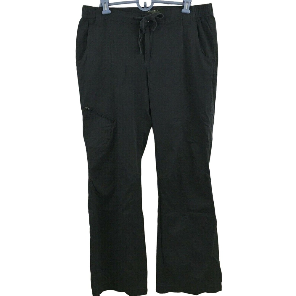 Womens 12 Eddie Bauer Pants Gray Flare Elastic Waist Drawstring Hiking Outdoors